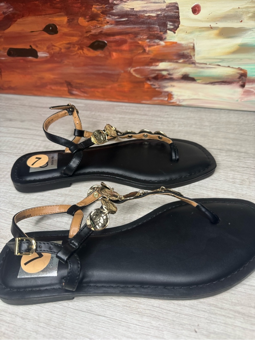 Dolce Vita Black Sandals with Gold Coin Embellishments - Picture 4 of 7